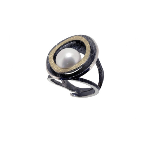 Anell de plata, or i perla cultivada