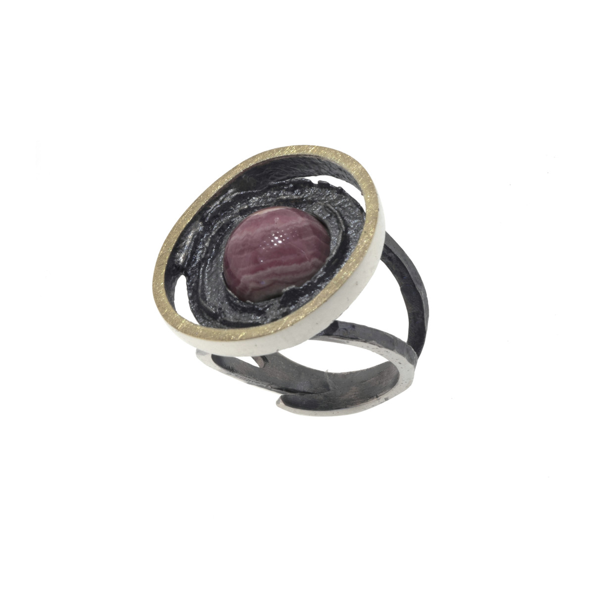Anillo de plata, oro y rodocrosita