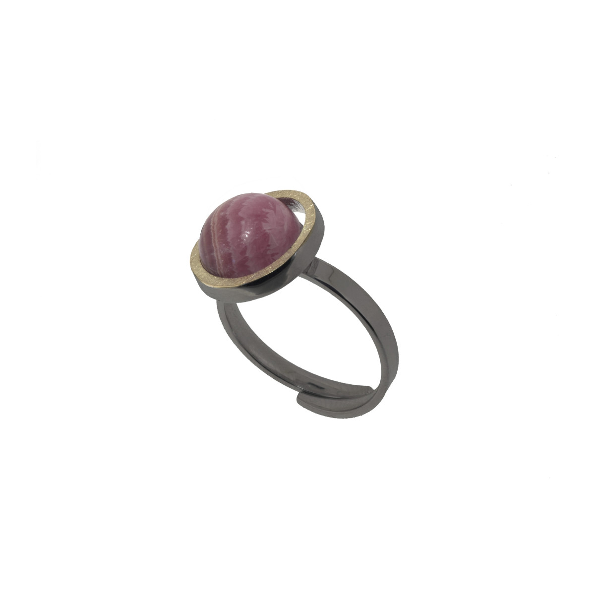 Anillo de plata, oro y rodocrosita