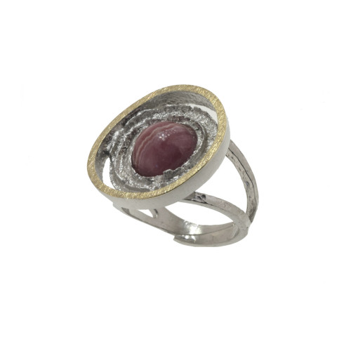 Anillo de plata, oro y rodocrosita
