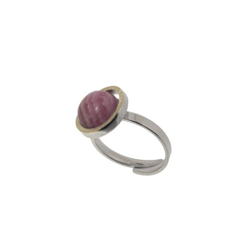 Anillo de plata, oro y rodocrosita