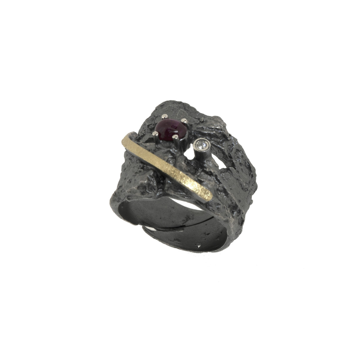 Anillo de plata, oro, rubí y DIAMANT  LAB