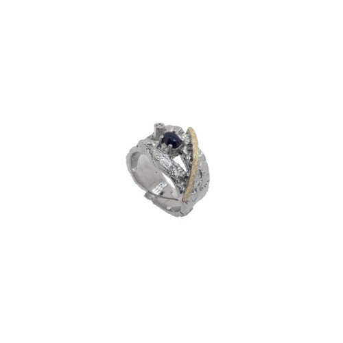Anell de plata, or, safir i brillant