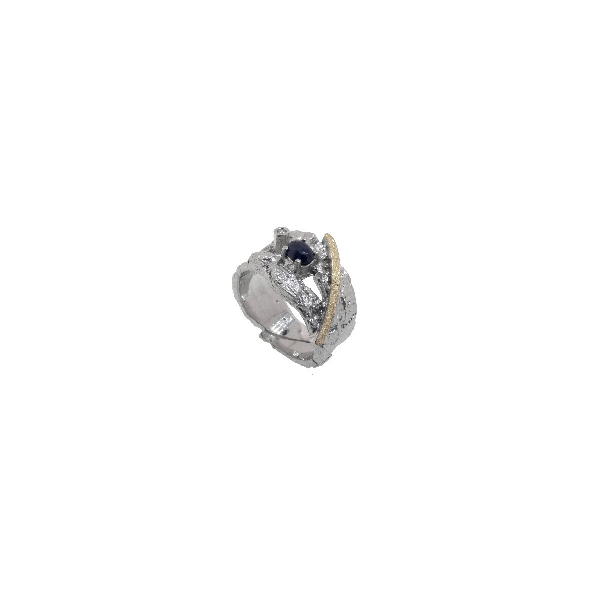 Silver, gold, sapphire and brilliant ring
