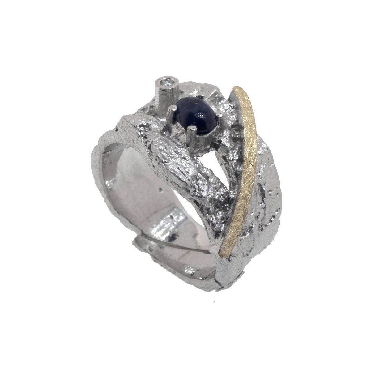 Silver, gold, sapphire and brilliant ring