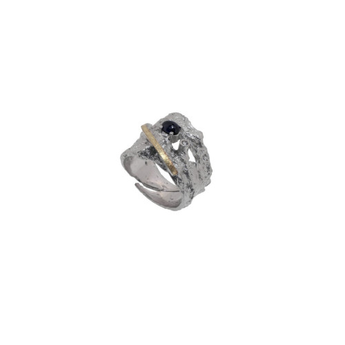 Anell de plata, or, safir i brillant