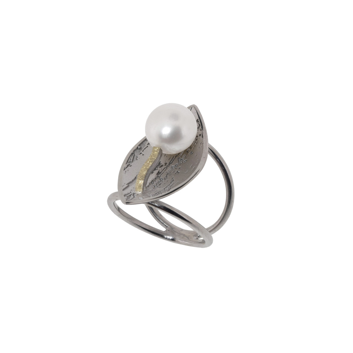 Anillo de plata, oro y perla cultivada
