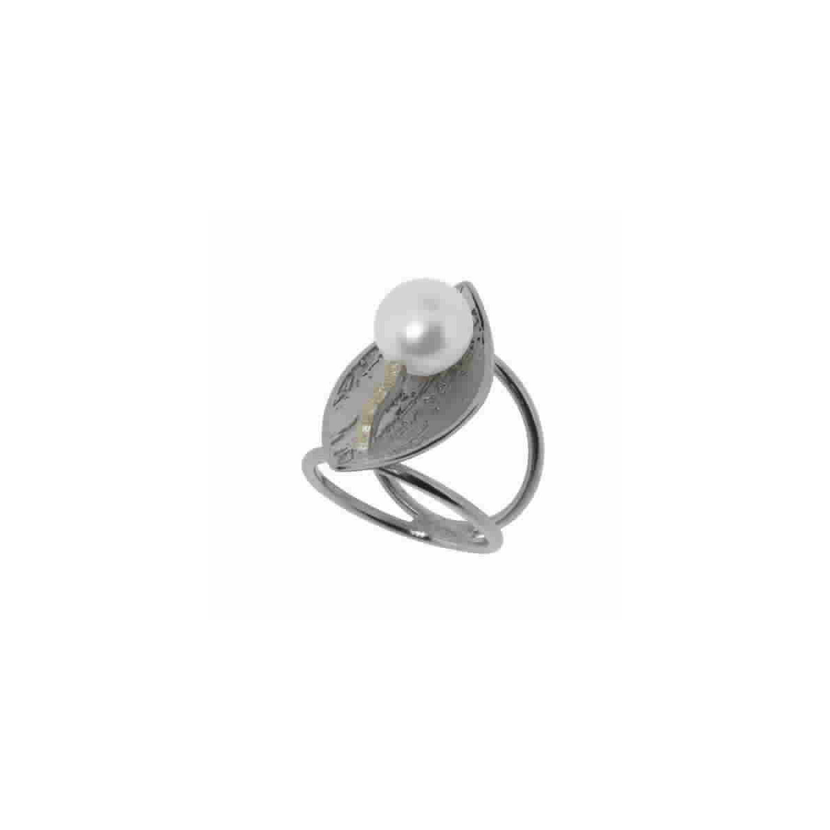 Anillo de plata, oro y perla cultivada