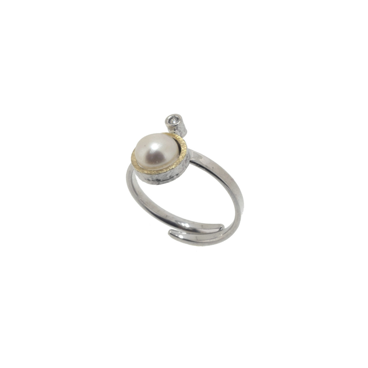Anillo de plata, oro, perla cultivada y brillante