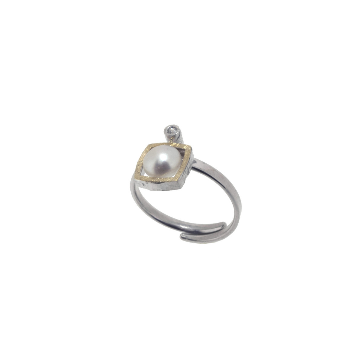 Anillo de plata, oro, perla cultivada y brillante