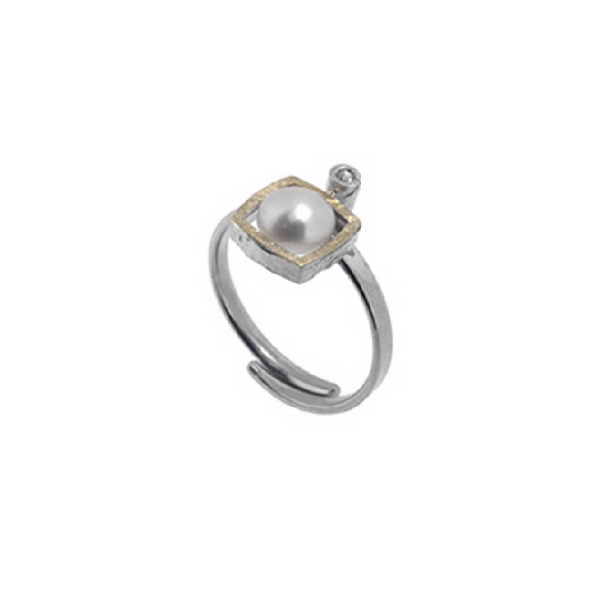 Anillo de plata, oro, perla cultivada y brillante