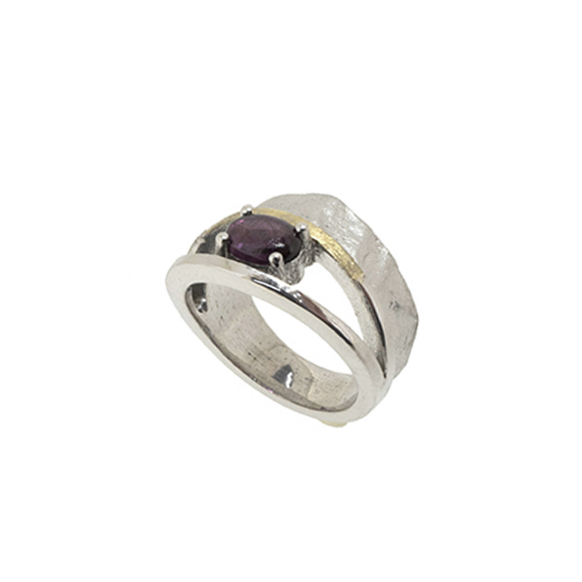 Anillo de plata, oro y rodolita