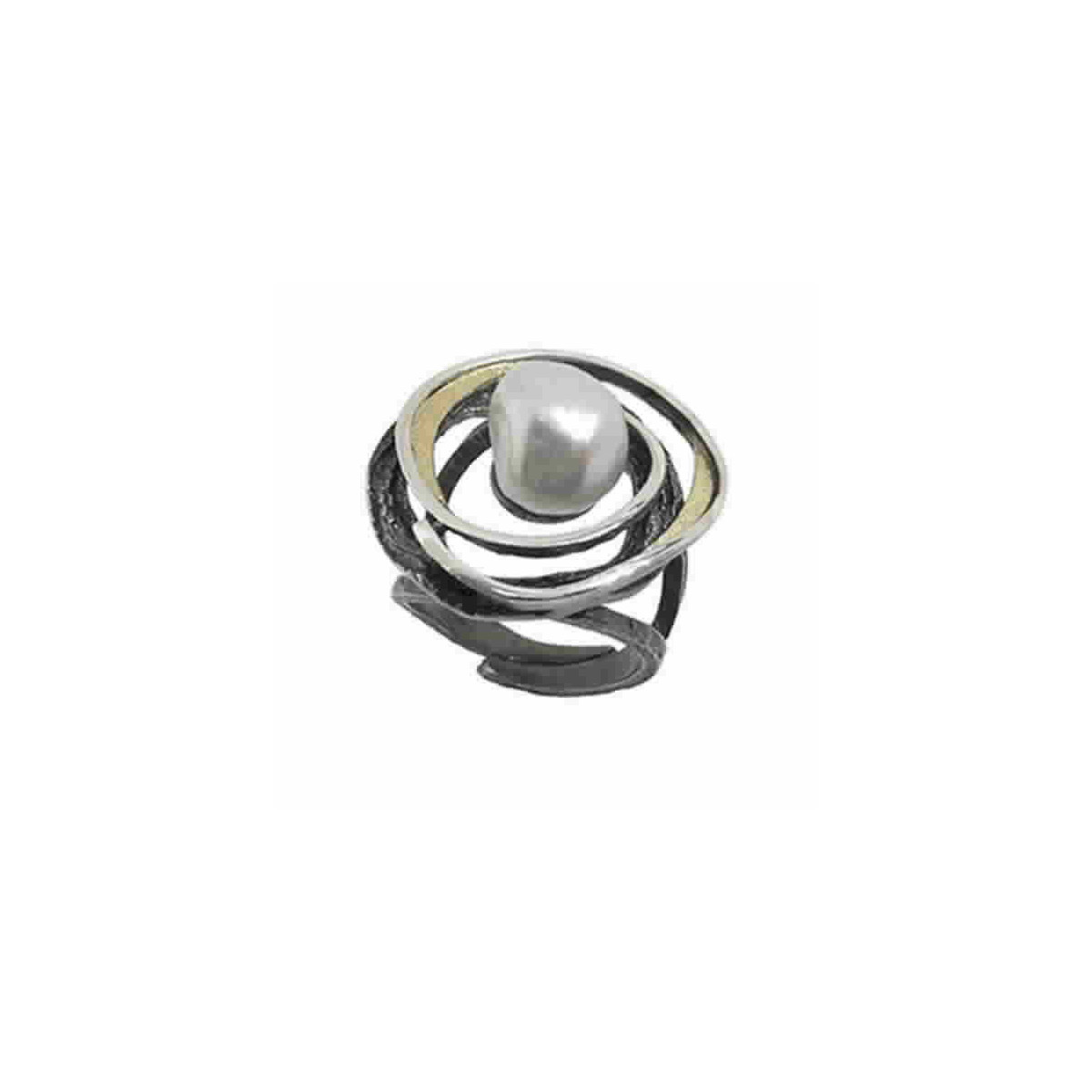 Anillo de plata, oro y perla