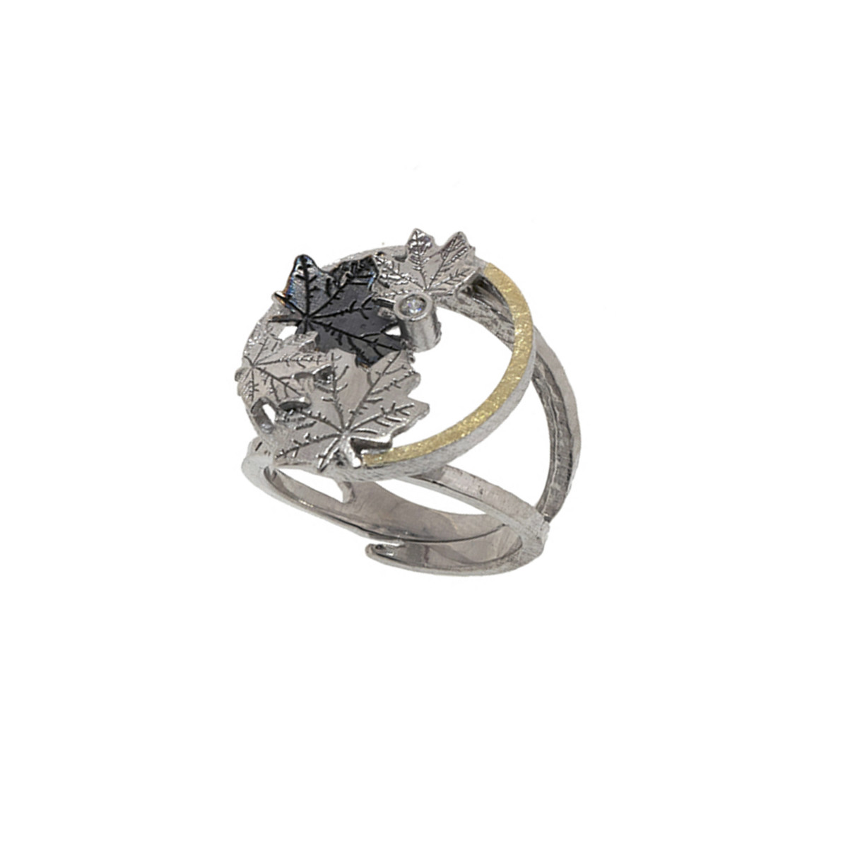 Anillo de plata, oro y brillante