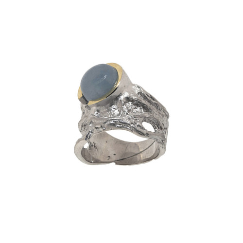Anillo de plata, oro y aguamarina
