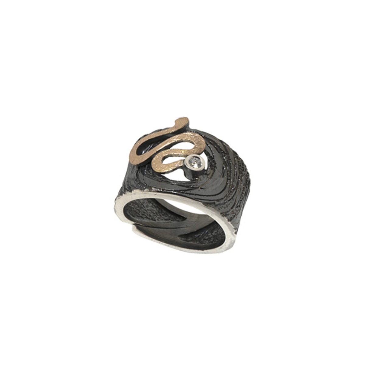 Anillo de plata, oro y brillante