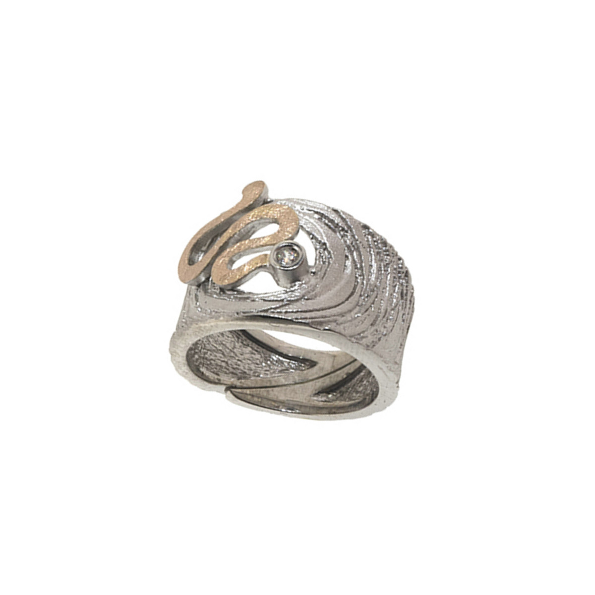 Silver, gold and brilliant ring