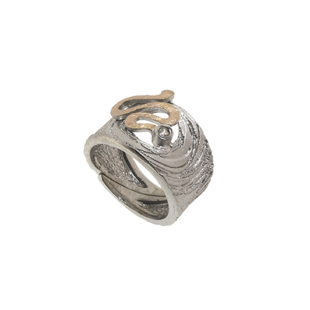 Silver, gold and brilliant ring