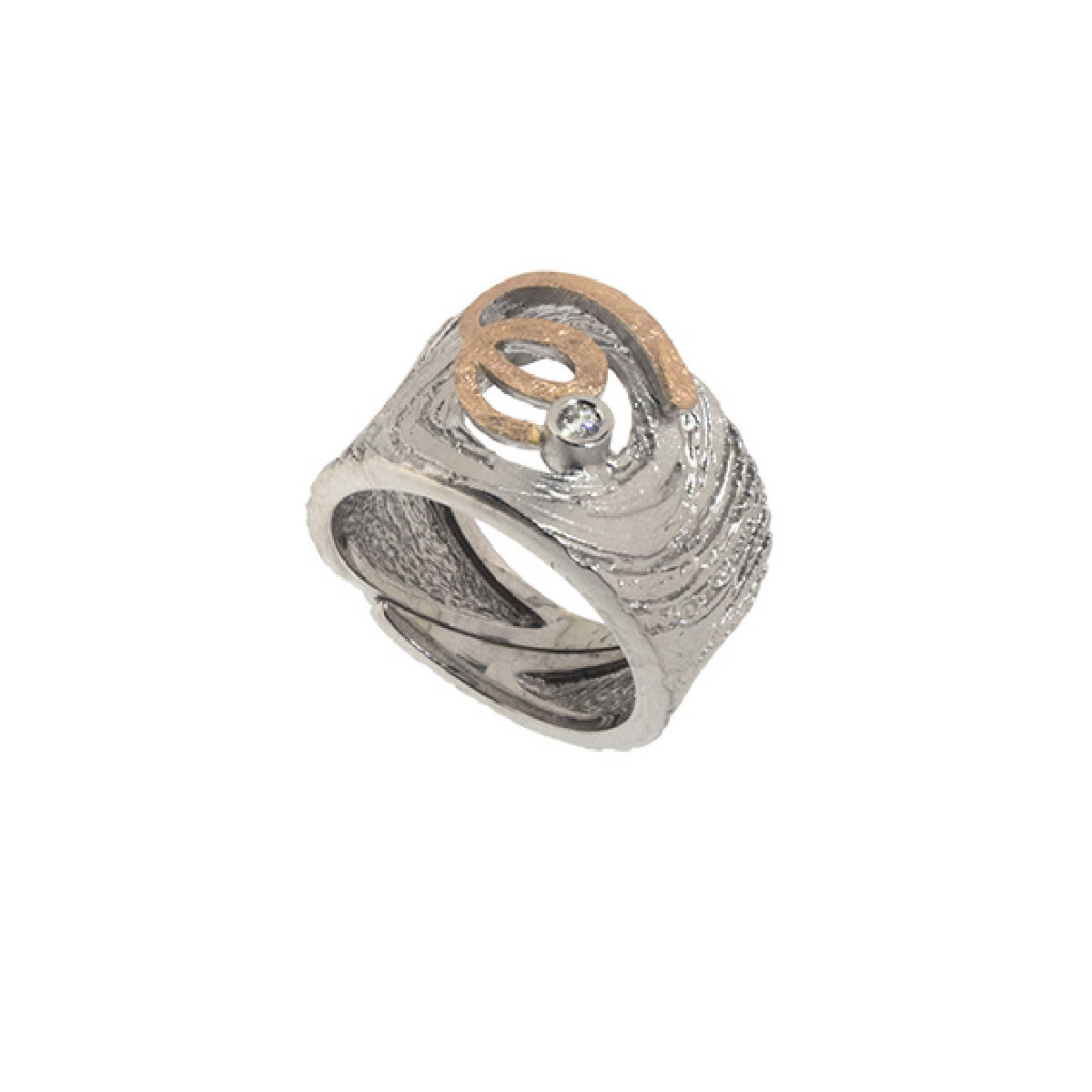 Silver, gold and brilliant ring
