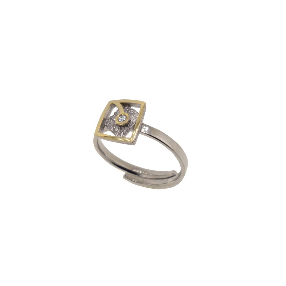 Anillo de plata, oro y brillante