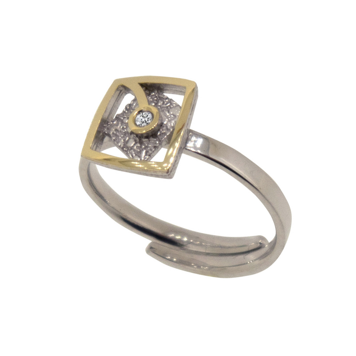 Anillo de plata, oro y brillante