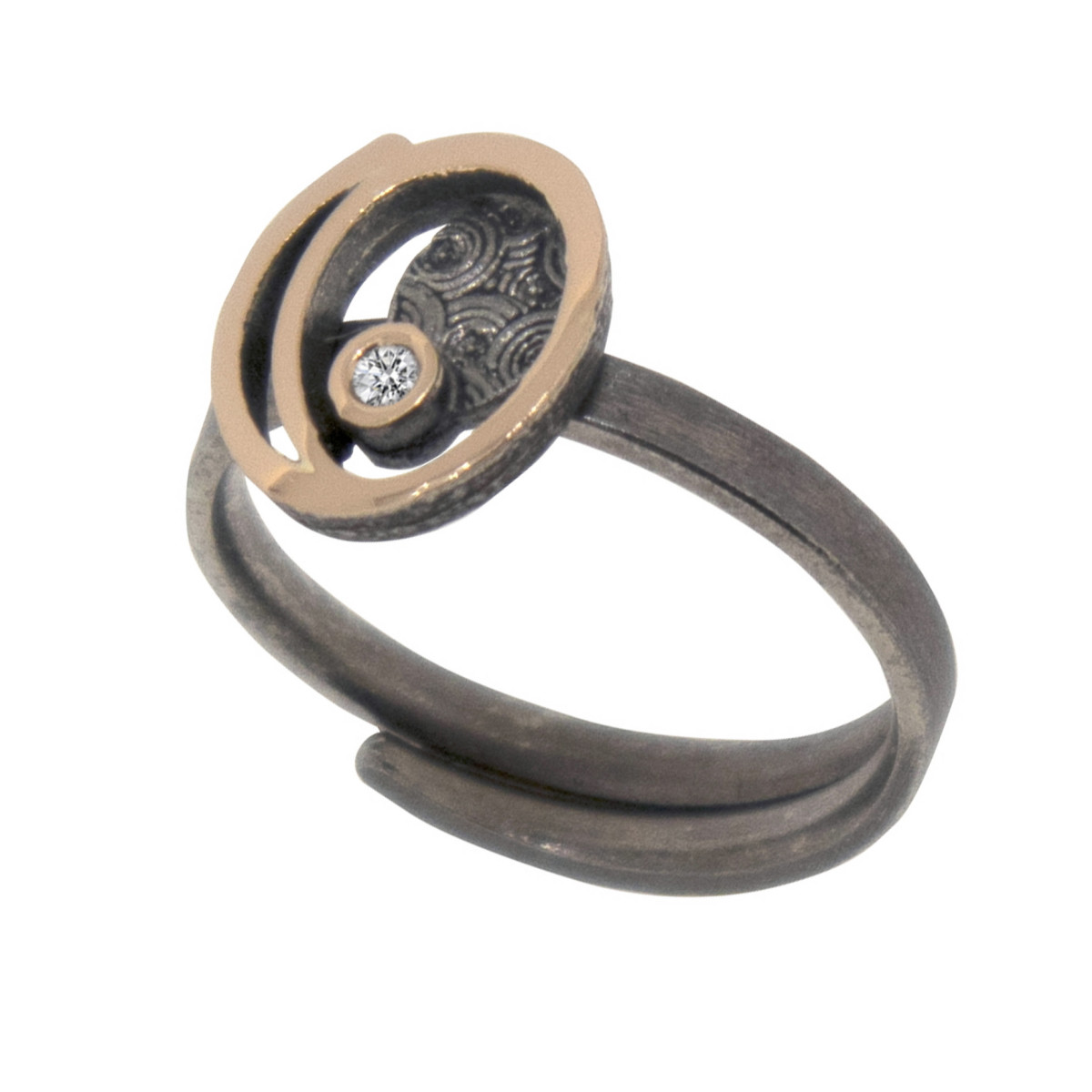 Anillo de plata, oro y brillante