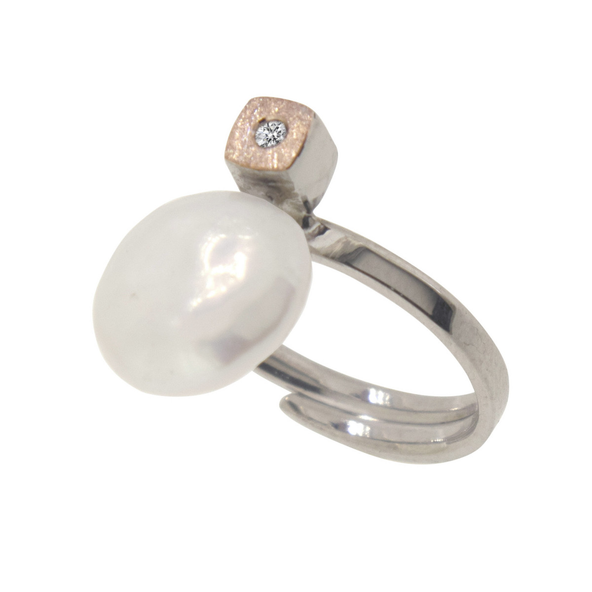 Anillo de plata, or, brillant i perla barroca