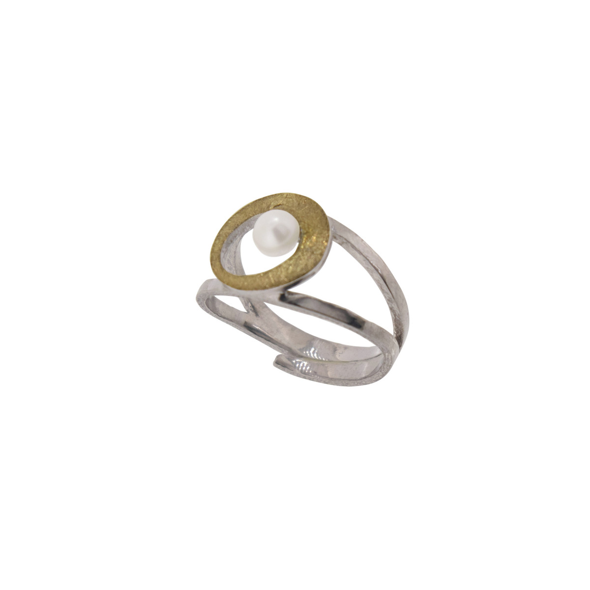 Anillo de plata, oro y perla cultivada
