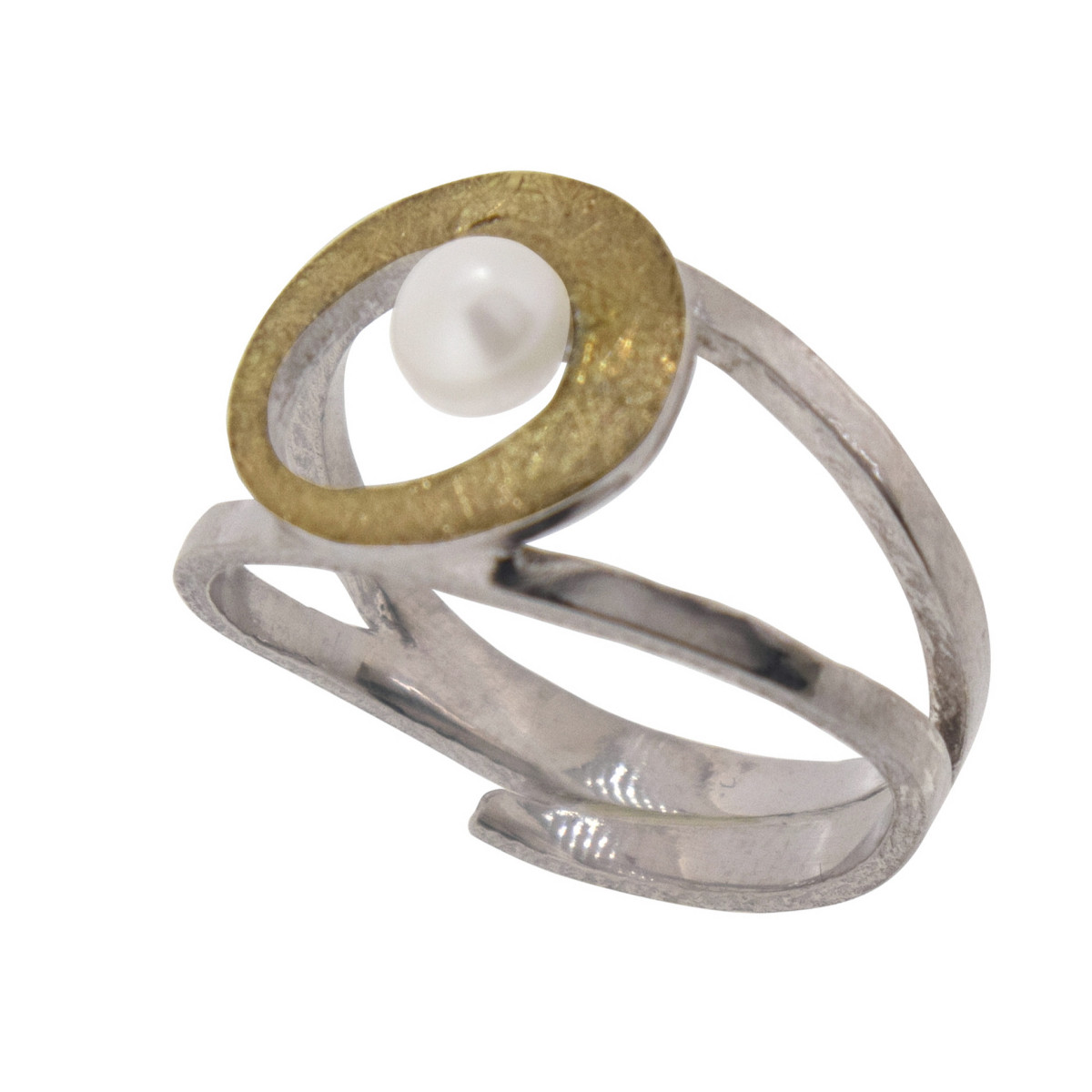 Anillo de plata, oro y perla cultivada