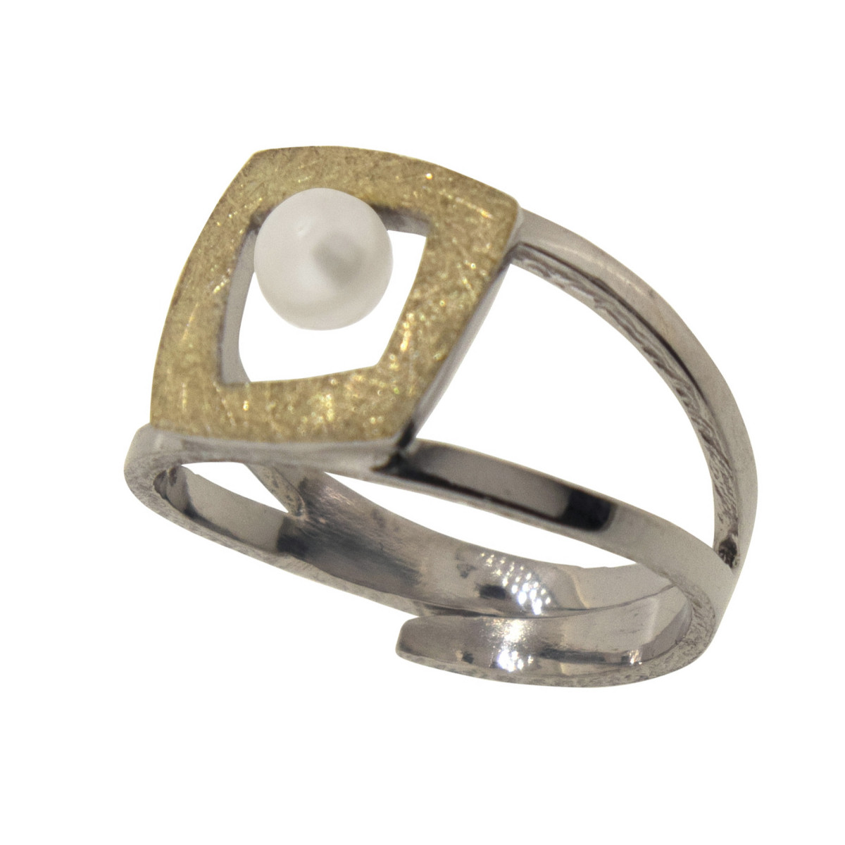 Anillo de plata, oro y perla cultivada