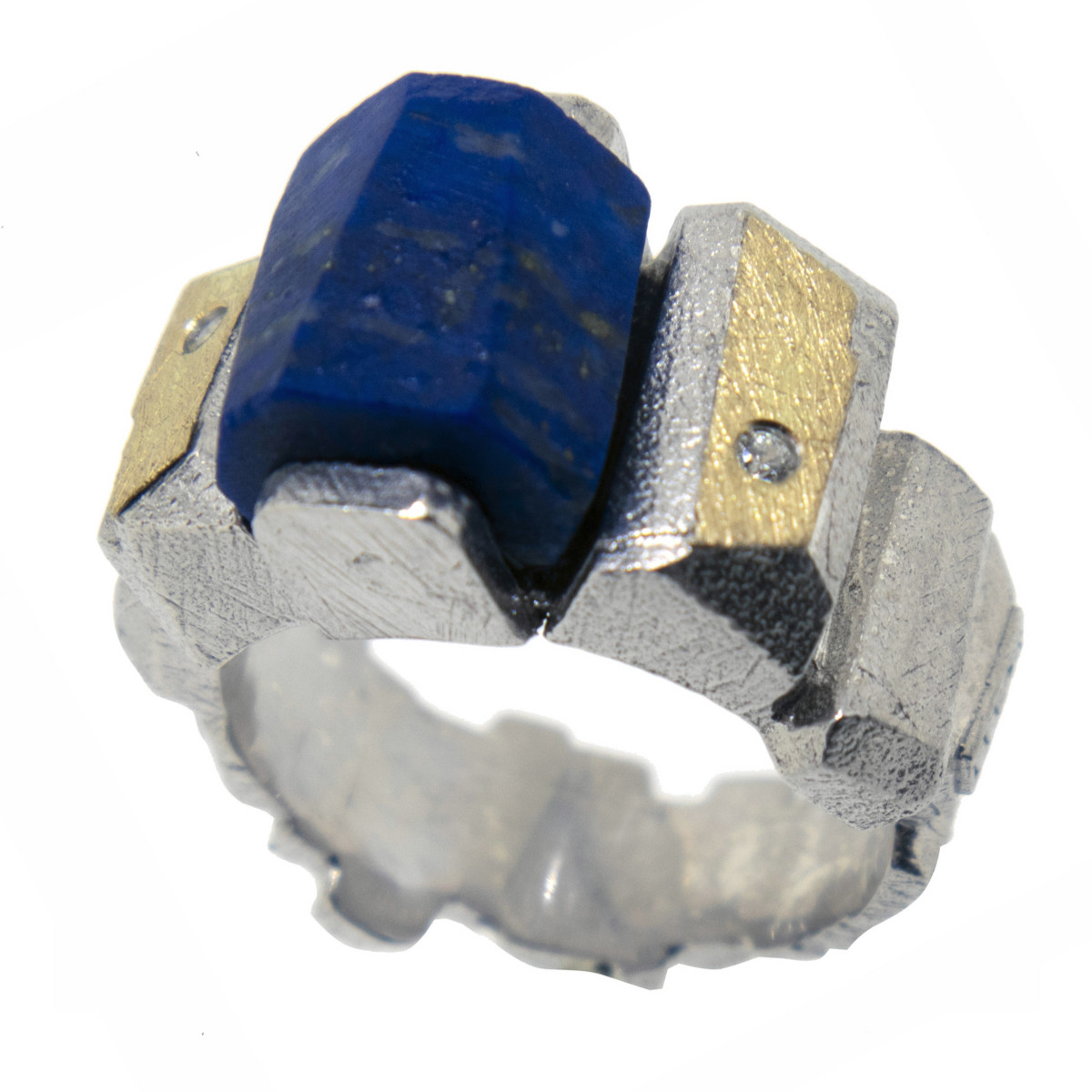 Anillo de plata, oro, lapislázuli y brillante