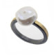 Silver, gold and baroque pearl ring