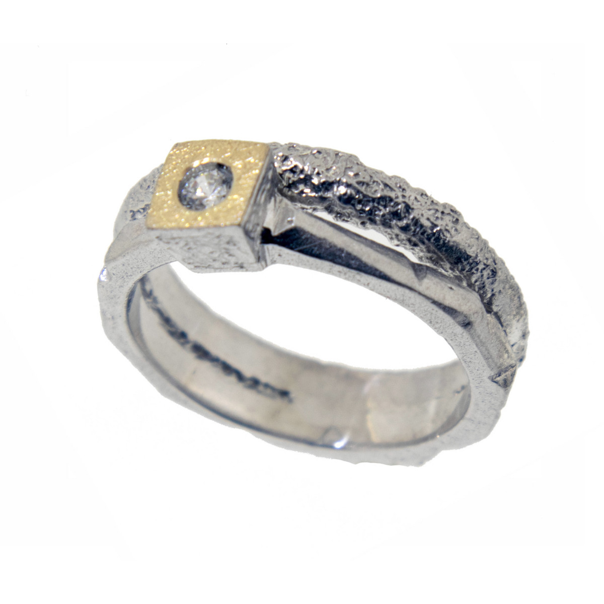 Anell de plata, or i brillant