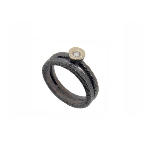 Anillo de plata, oro y brillante