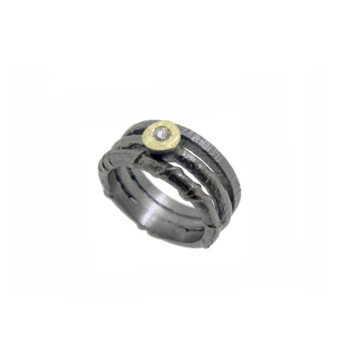 Anillo de plata, oro y brillante