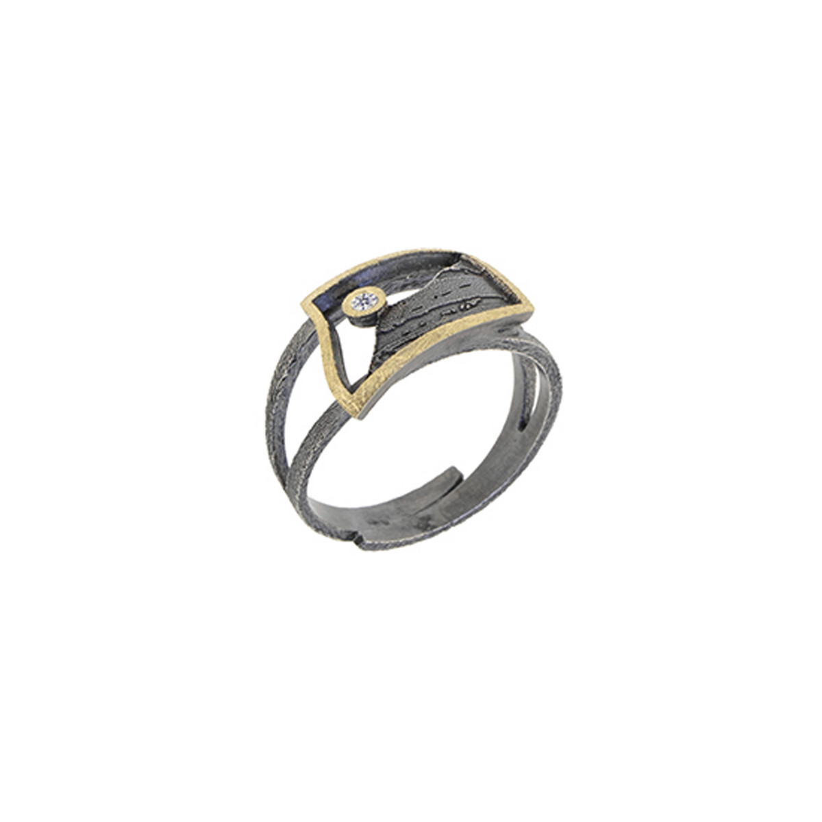 Anillo de plata, oro y brillante
