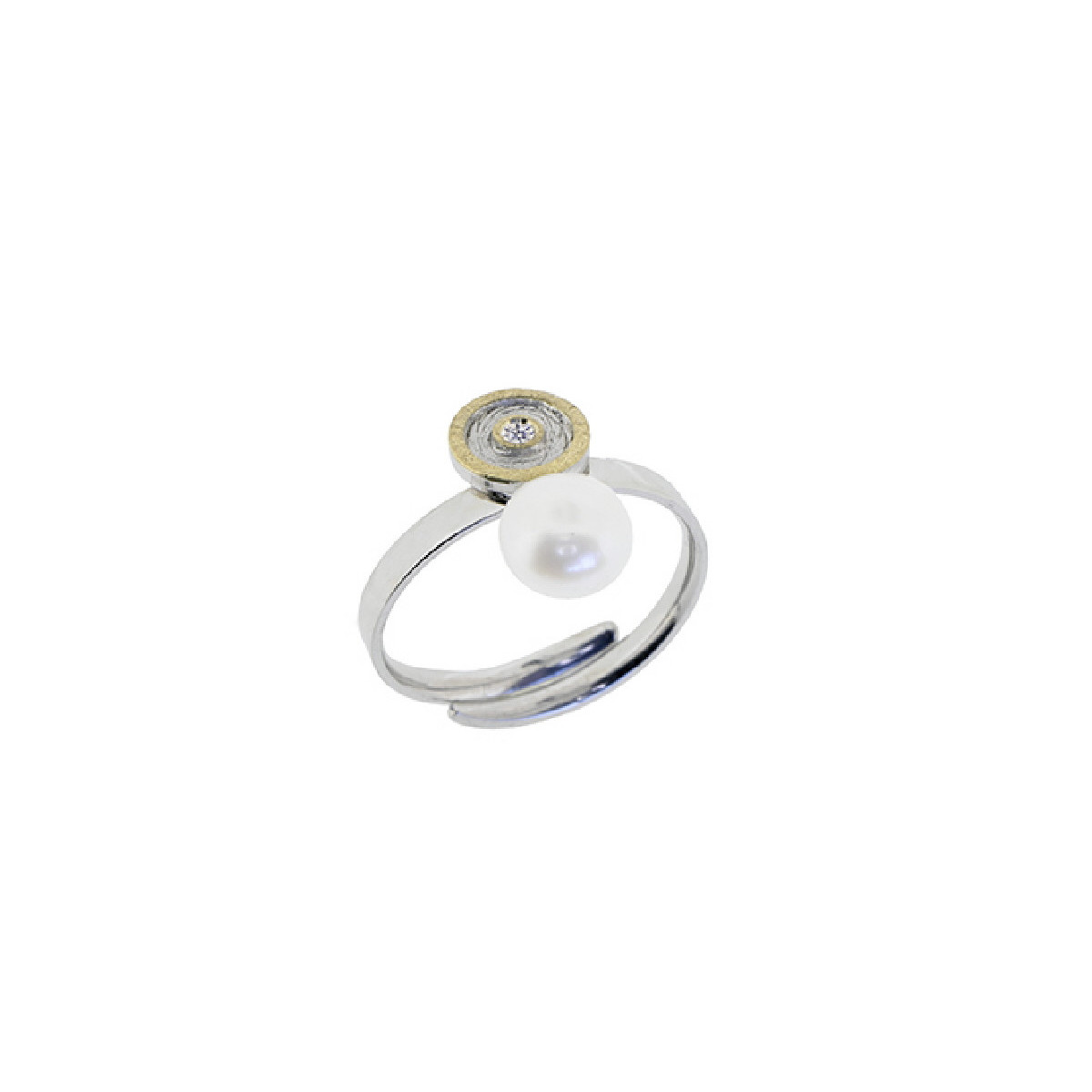Silver, gold, cultured and shiny pearl ring