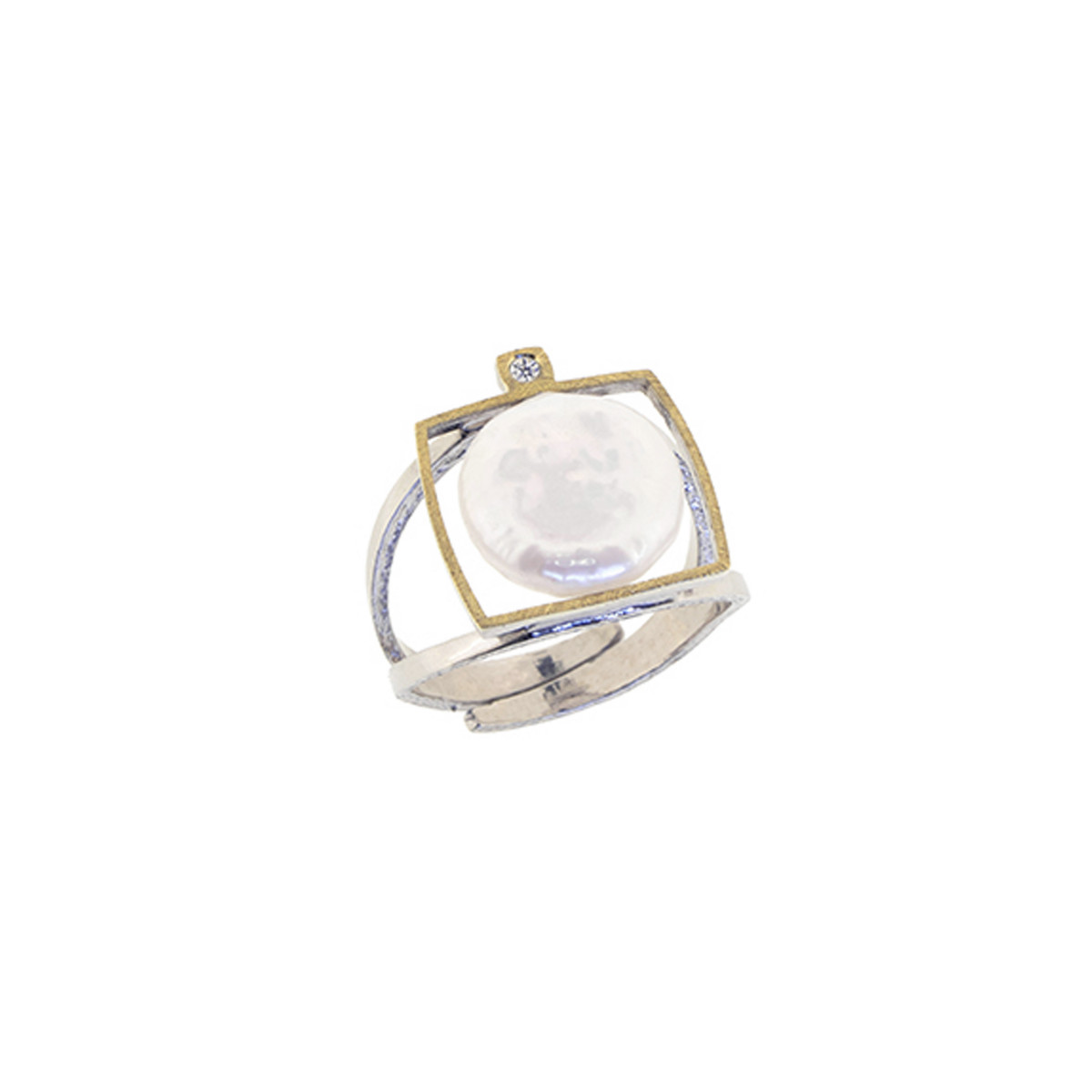 Anell de plata, perla cultivada i brillant