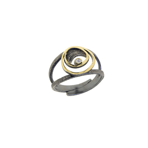 Anillo de plata, oro y brillante