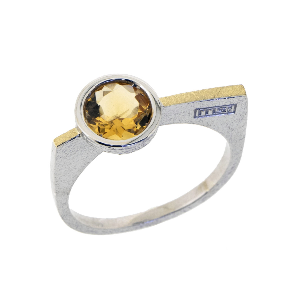 Silver, gold and citrine ring
