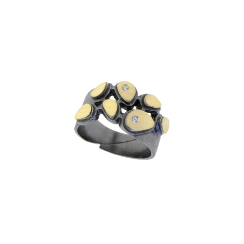 Anillo de plata, oro y brillante