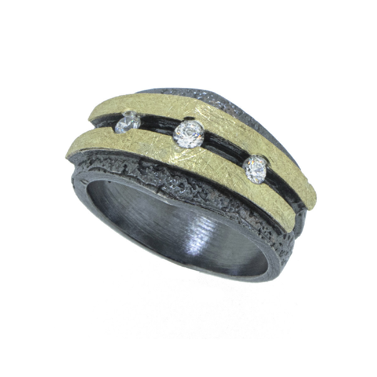 Anillo de plata, oro y brillantes