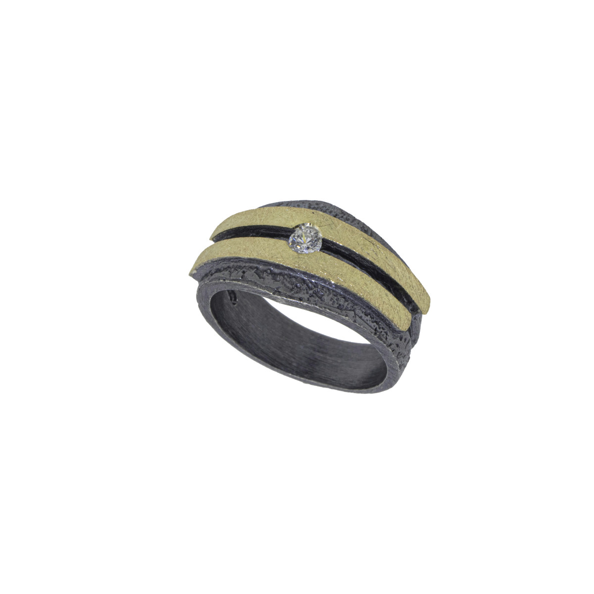 Anillo de plata, oro y brillante