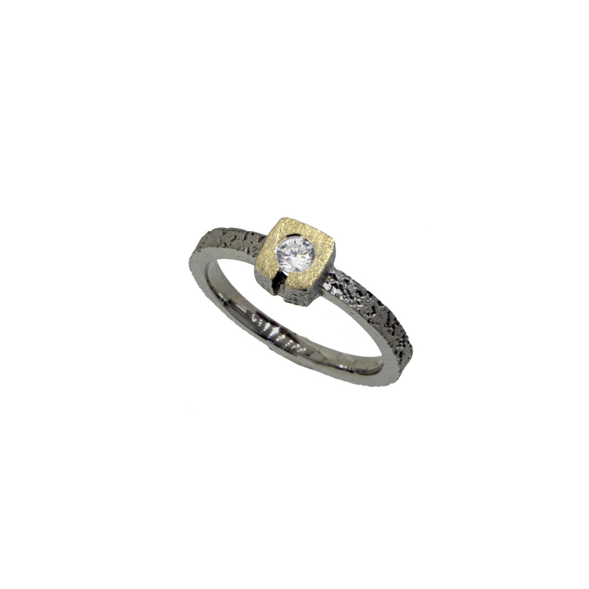 Anillo de plata, oro y brillante