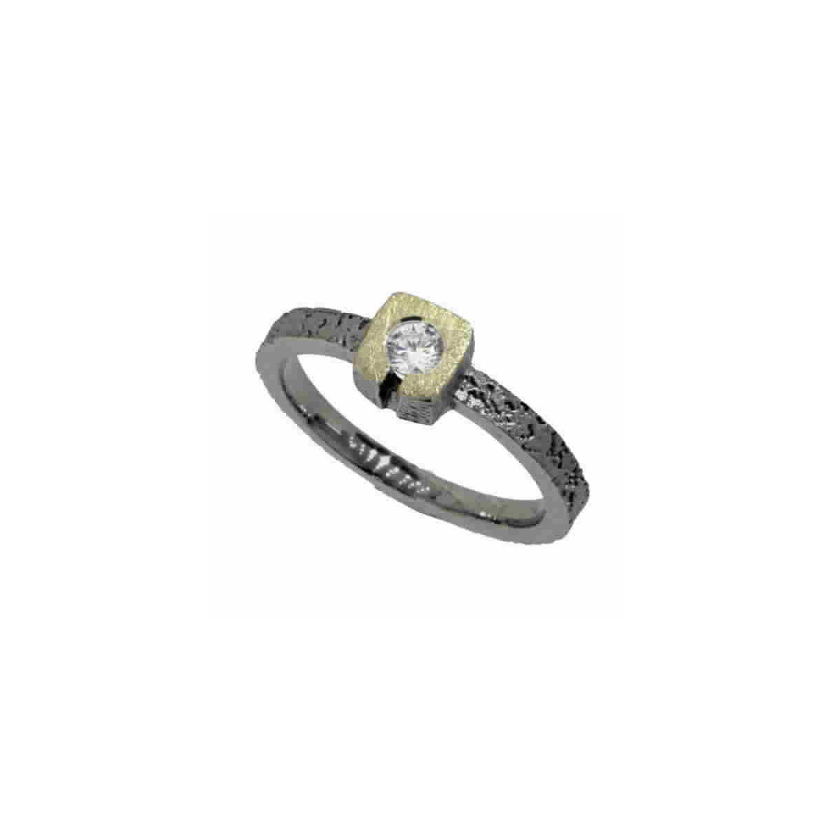 Anillo de plata, oro y brillante
