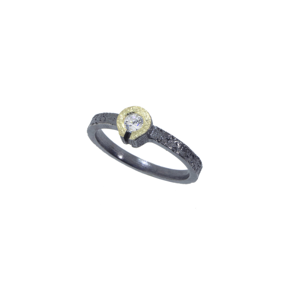 Anillo de plata, oro y brillante