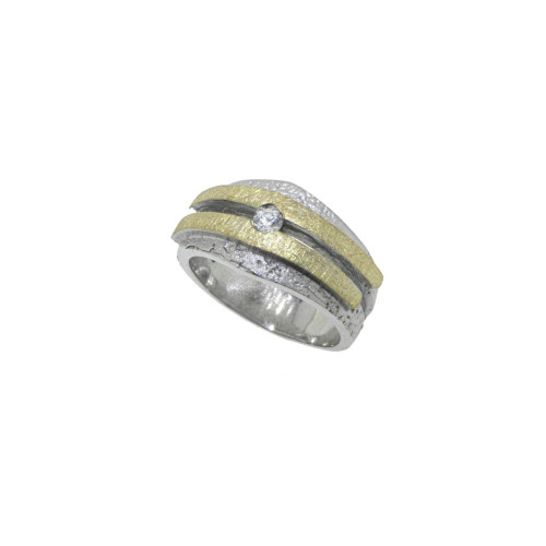 Anillo de plata, oro y brillante