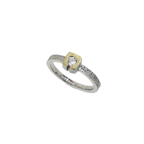 Anillo de plata, oro y brillante