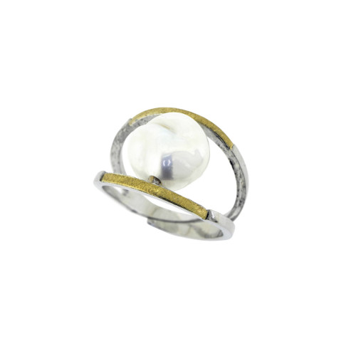 Anillo de plata, oro y perla keshmi