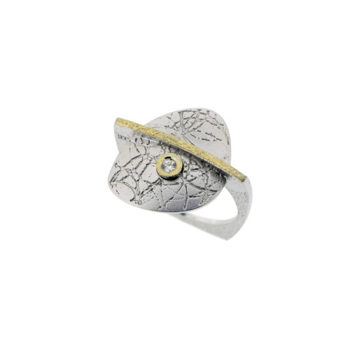 Anillo de plata, oro y brillante
